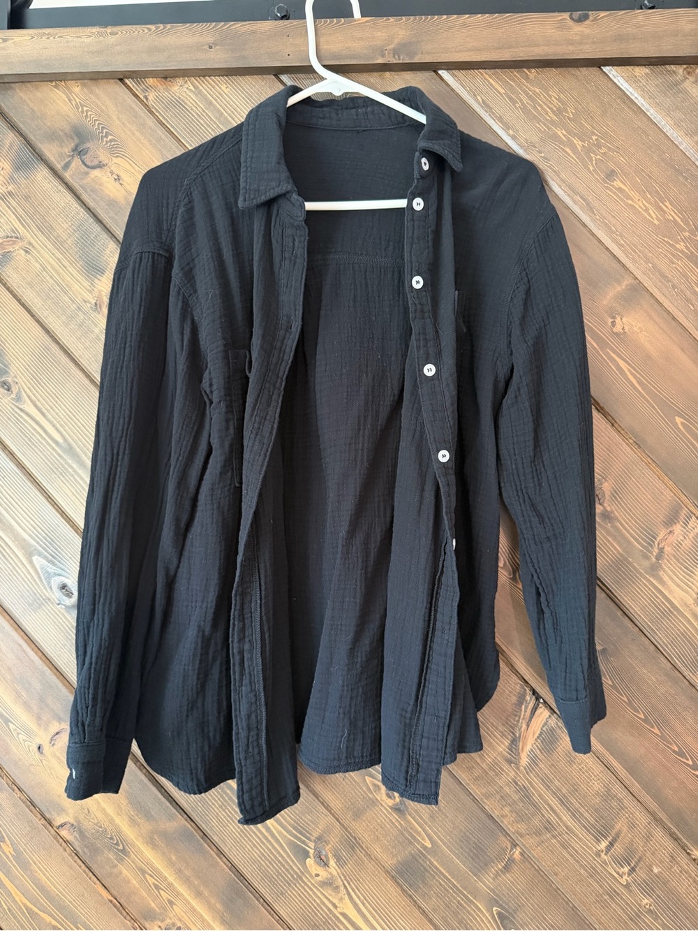 Black Gauze Button-Up Shirt